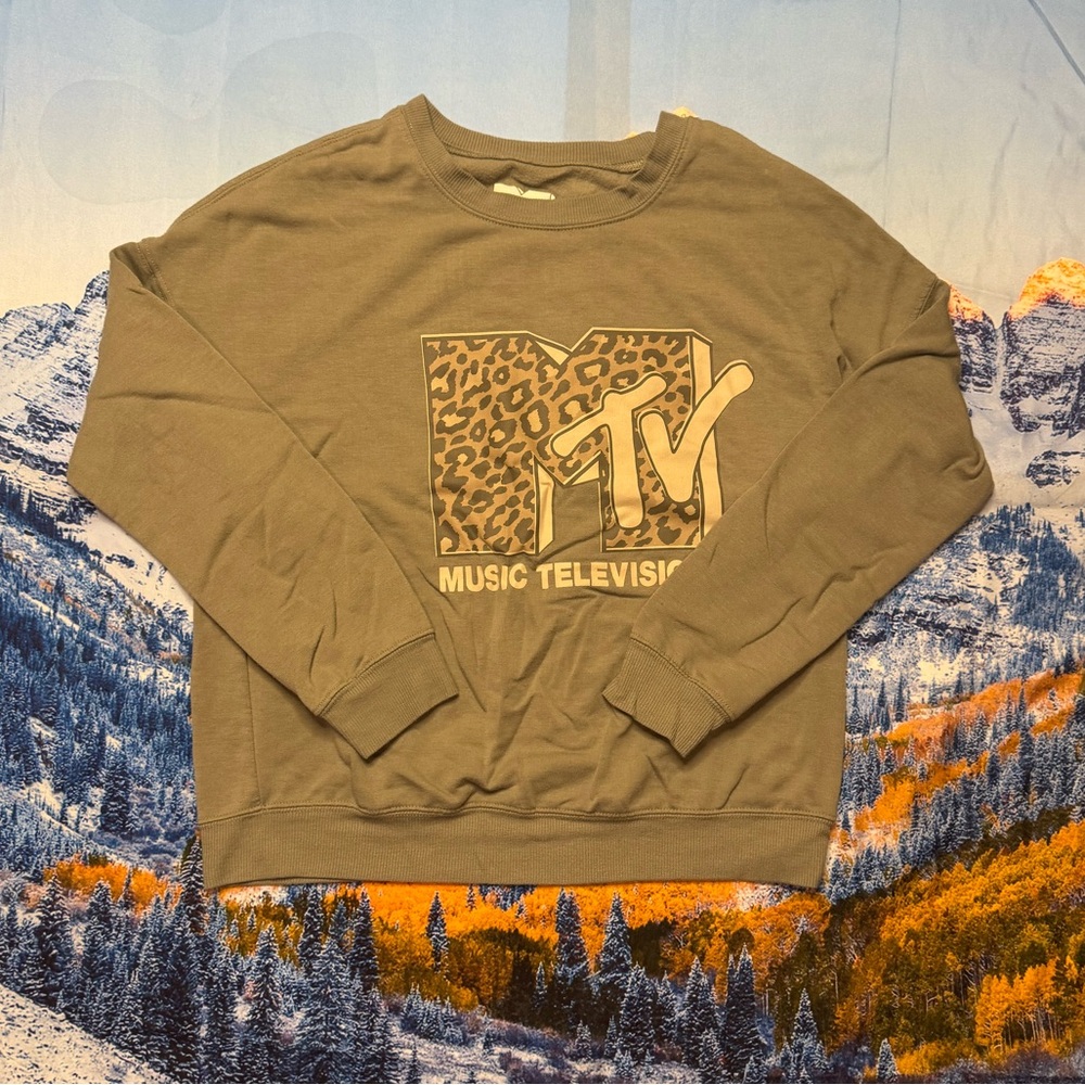 Khaki Green Leopard Print MTV Sweater